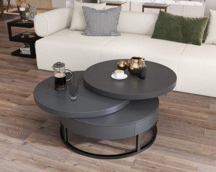 HMR Modern Round Swivel Coffee Table with Storage