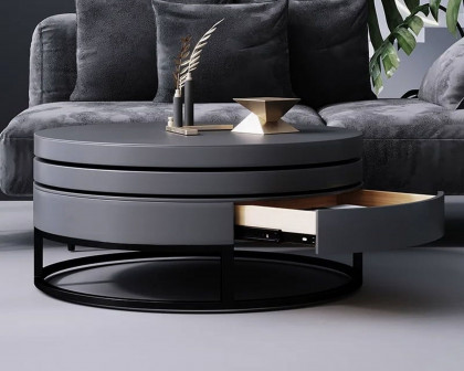 HMR Modern Round Swivel Coffee Table with Storage - Gray