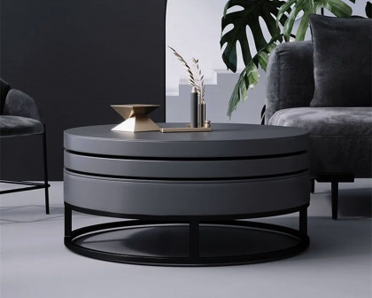 HMR Modern Round Swivel Coffee Table with Storage - Gray