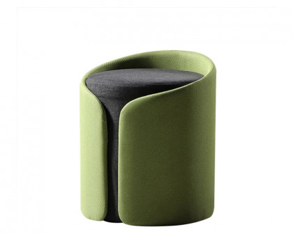 HMR Stylish Round Ottoman with Cotton/Linen Upholstered - Green