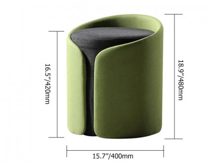 HMR Stylish Round Ottoman with Cotton/Linen Upholstered - Green