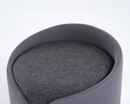 HMR Stylish Round Ottoman with Cotton/Linen Upholstered - Gray