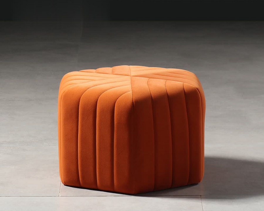 HMR Wide Hexagonal Pouf Ottoman - Orange, Velvet