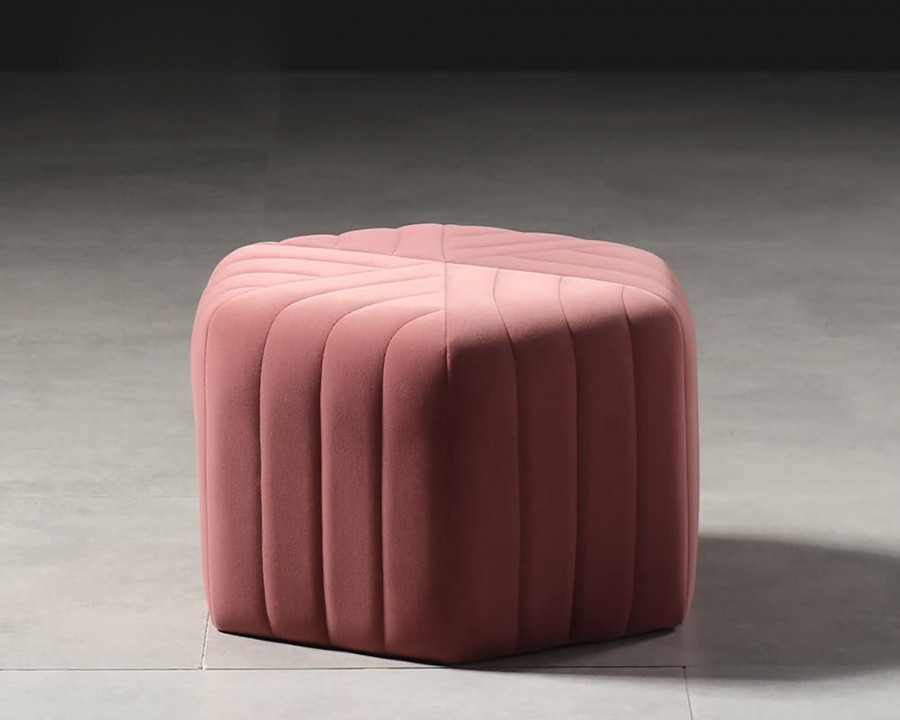 HMR Wide Hexagonal Pouf Ottoman - Pink, Velvet