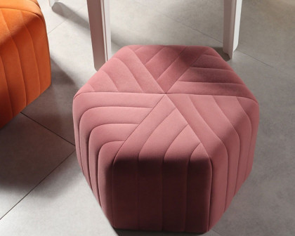 HMR Wide Hexagonal Pouf Ottoman - Pink, Velvet