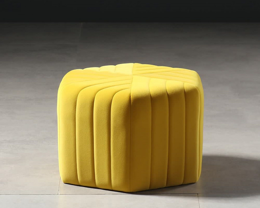 HMR Wide Hexagonal Pouf Ottoman - Yellow, Velvet