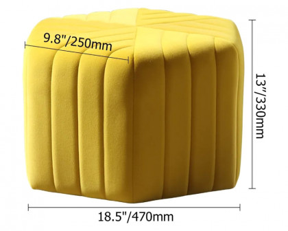 HMR Wide Hexagonal Pouf Ottoman - Yellow, Velvet