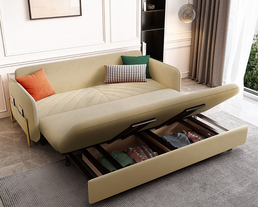 HMR King 3-Seater Sleeper Sofa - Beige, Velvet