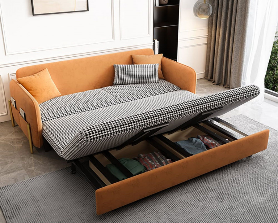 HMR King 3-Seater Sleeper Sofa - Orange, Leather