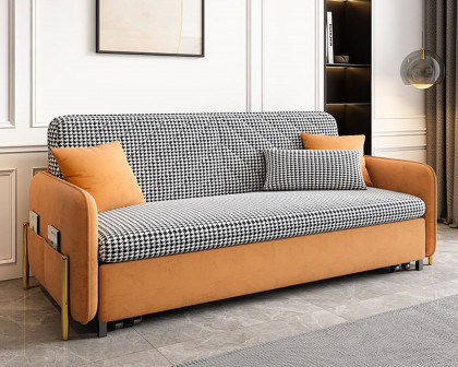 HMR King 3-Seater Sleeper Sofa - Orange, Leather