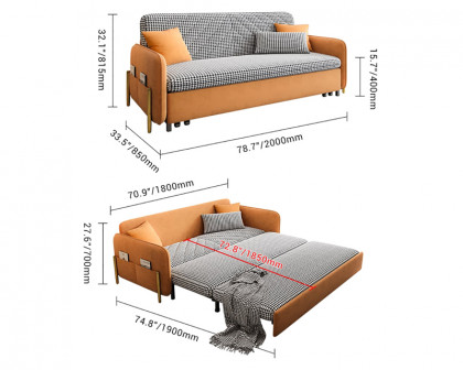 HMR King 3-Seater Sleeper Sofa - Orange, Leather