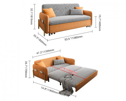 HMR Full 2-Seater Sleeper Sofa - Orange, Leather