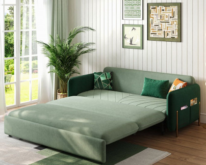 HMR King 3-Seater Sleeper Sofa - Green/Gold, Velvet