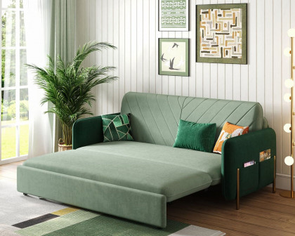 HMR Full 2-Seater Sleeper Sofa - Green/Gold, Velvet