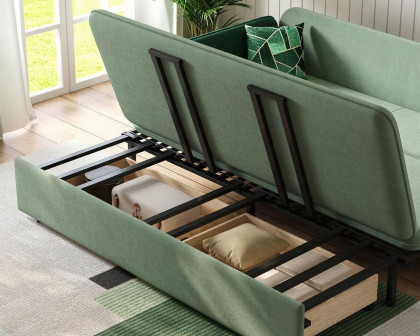 HMR Full 2-Seater Sleeper Sofa - Green/Gold, Velvet