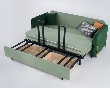 HMR Full 2-Seater Sleeper Sofa - Green/Gold, Velvet