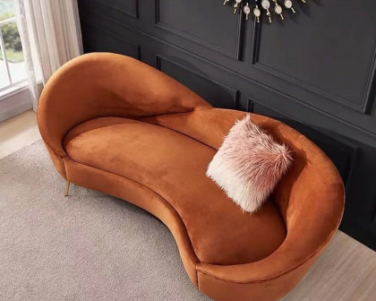 HMR Modern 93" 3-Seater Curved Sofa with Velvet Upholstered - Orange