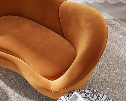 HMR Modern 93" 2-Seater Curved Sofa with Velvet Upholstered - Orange