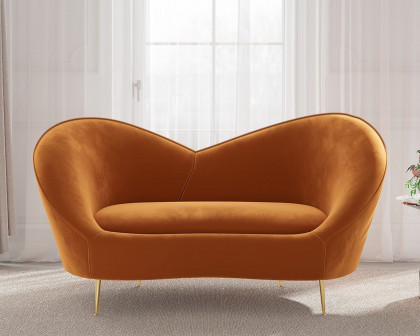 HMR Modern 93" 2-Seater Curved Sofa with Velvet Upholstered - Orange