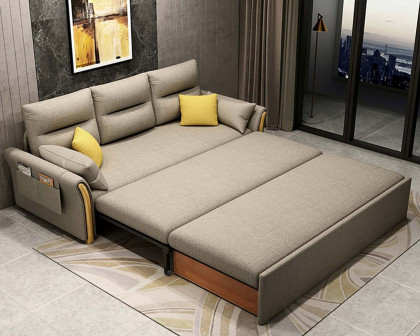 HMR King 3-Seater Convertible Sleeper Sofa - Khaki, Linen