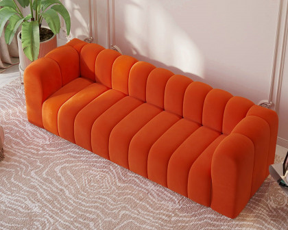 HMR Modern 3-Seater Sofa with Velvet Upholstered - Orange