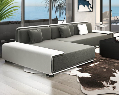 HMR Doart 112" Cotton & Linen 4-Seater Modern Corner Modular Sectional Sofa L-Shaped - Dark Gray