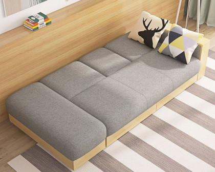 HMR Full Upholstered Bed with Drop Down Table & Storage - Gray, Linen