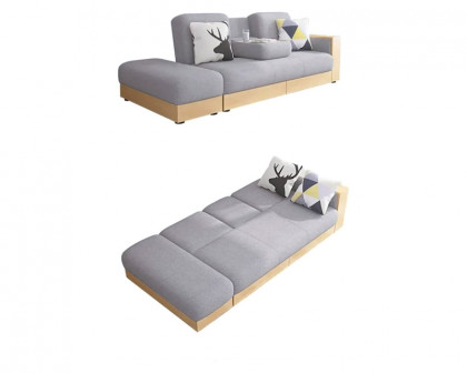 HMR Full Upholstered Bed with Drop Down Table & Storage - Gray, Linen