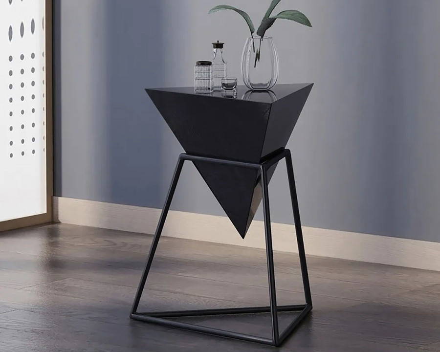 HMR Triangle Side Table with Metal Base - Black, Wood