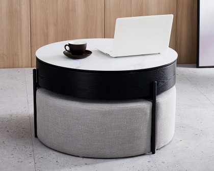 HMR Modern Round Lift-Top Coffee Table without Stools - White/Black