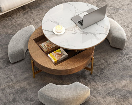 HMR Modern Round Lift-Top Coffee Table with Stools