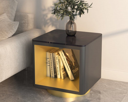 HMR Modern Side Table with Storage Hollow Cube - Black