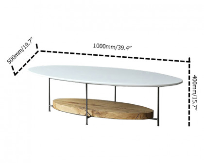 HMR Modern Oval Coffee Table with Storage Shelf - White/Natural