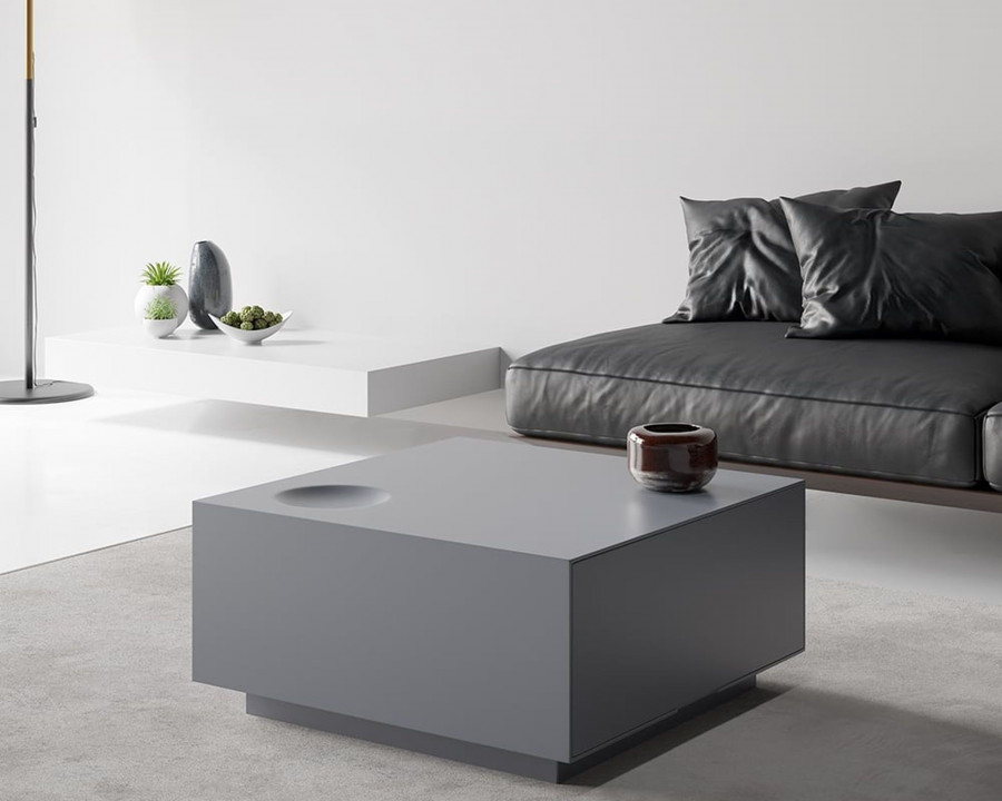 HMR - Square Coffee Table with Storage and Drawer in Gray