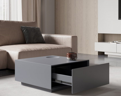 HMR - Square Coffee Table with Storage and Drawer in Gray