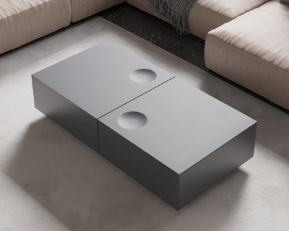 HMR - Square Coffee Table with Storage and Drawer in Gray