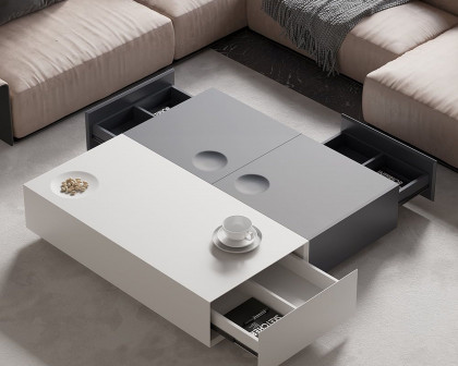 HMR - Square Coffee Table with Storage and Drawer in Gray