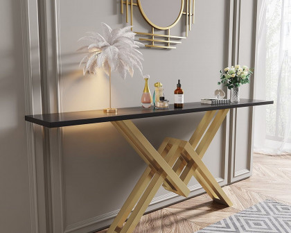 HMR 71" Narrow Console Table with Base Metal - Black