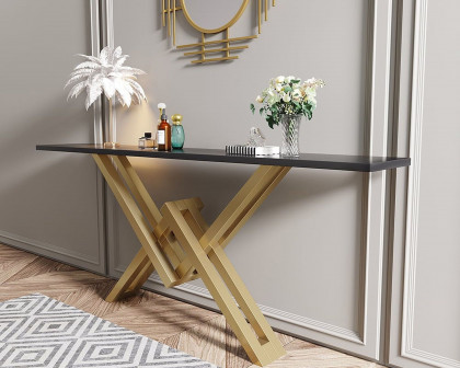 HMR 71" Narrow Console Table with Base Metal - Black