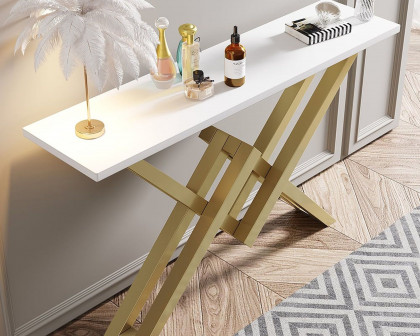 HMR 39" Narrow Console Table with Base Metal - White