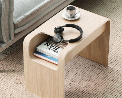 HMR C-Shaped Convertible Wood Side Table with Storage - Natural