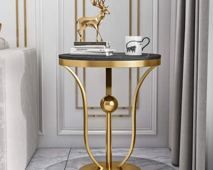 HMR Modern Round End Table with Stream-Lined Metal Pedestal