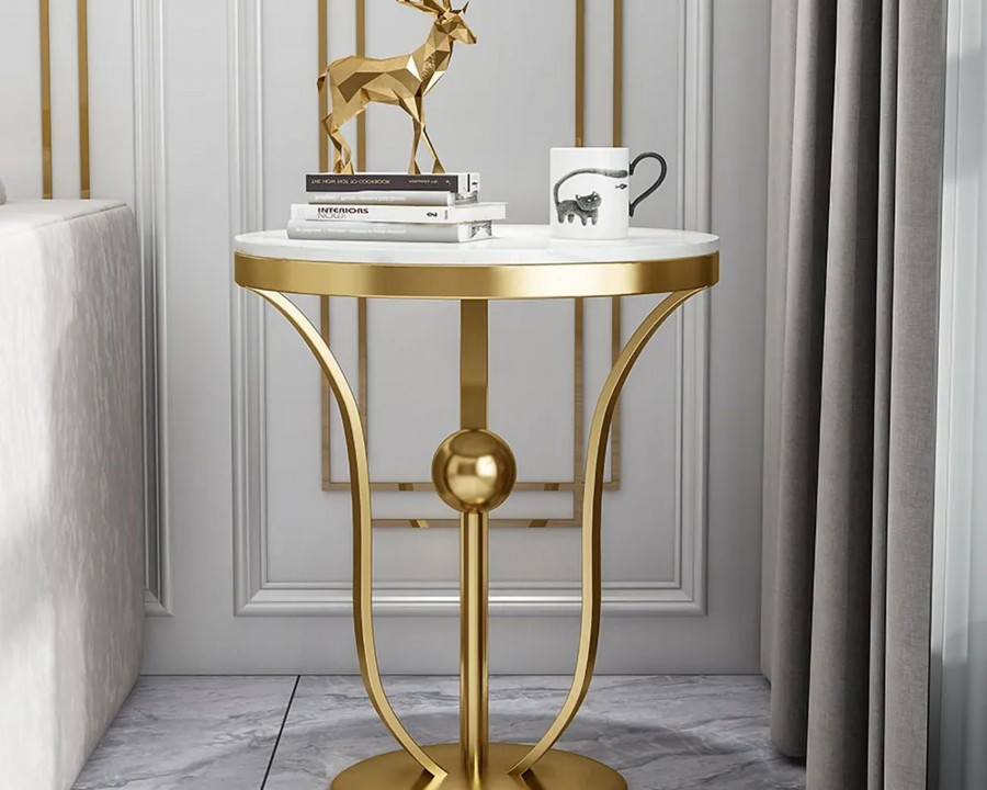 HMR Modern Round End Table with Stream-Lined Metal Pedestal