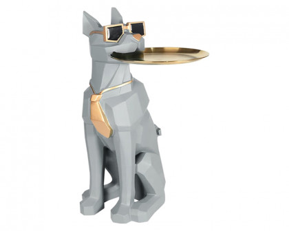 HMR Dog Sculpture Resin Side Table with Tray Top & Tissue Box - Gray