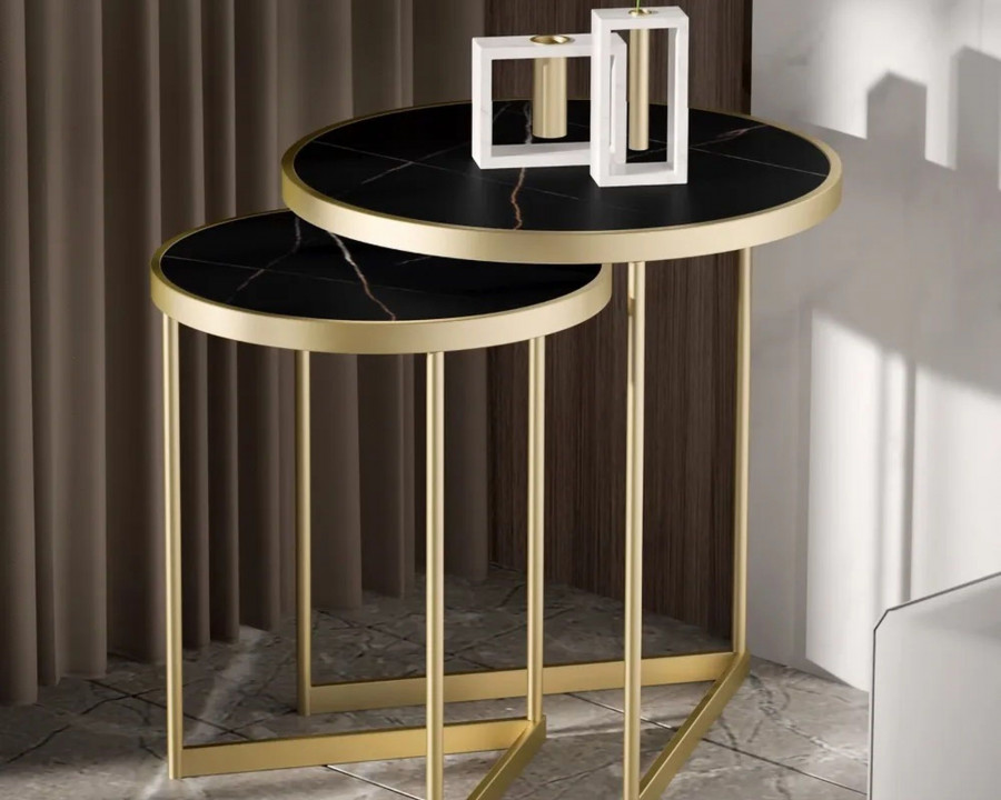 HMR Modern End Table Sets - Black, Marble