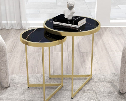 HMR Modern End Table Sets - Black, Marble