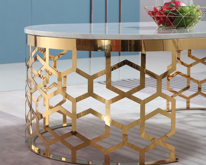 HMR - Oval Coffee Table Marble Top with Stainless Steel Frame in Gold