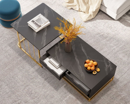 HMR Modern Nesting Coffee Table with Drawers & Shelves (Set of 2) - Black