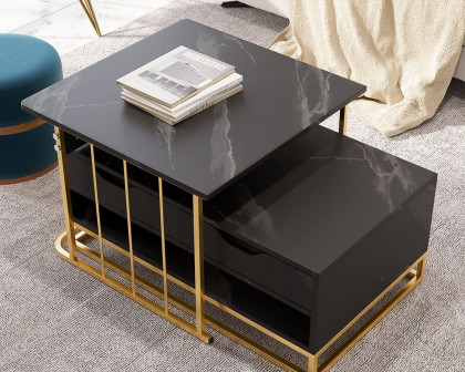 HMR Modern Nesting Coffee Table with Drawers & Shelves (Set of 2) - Black