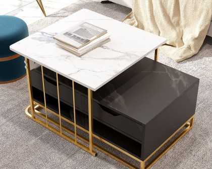 HMR Modern Nesting Coffee Table with Drawers & Shelves (Set of 2) - Black/White